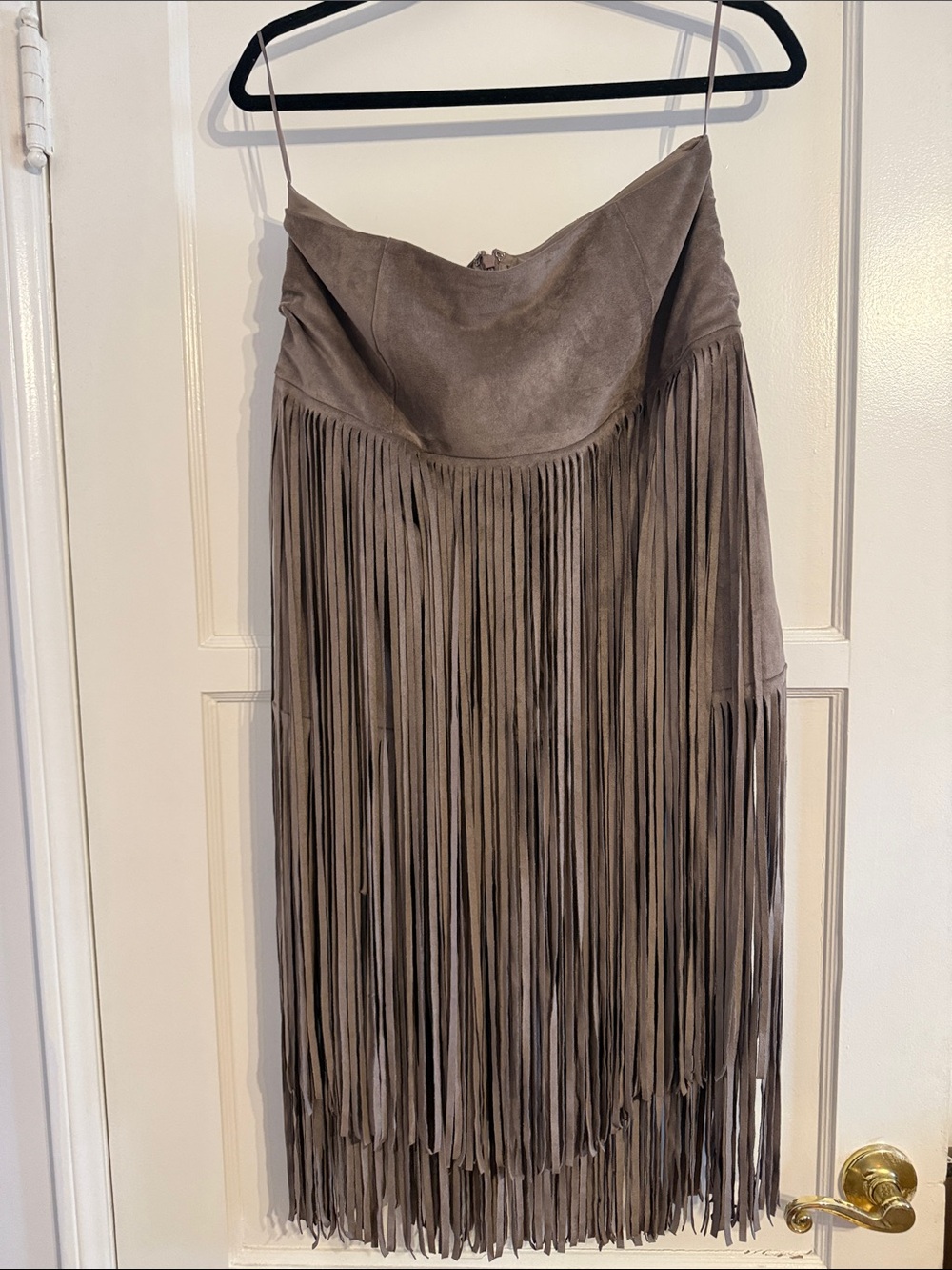NWT Anthropologie Fringed Suede Midi Skirt - taupe size m